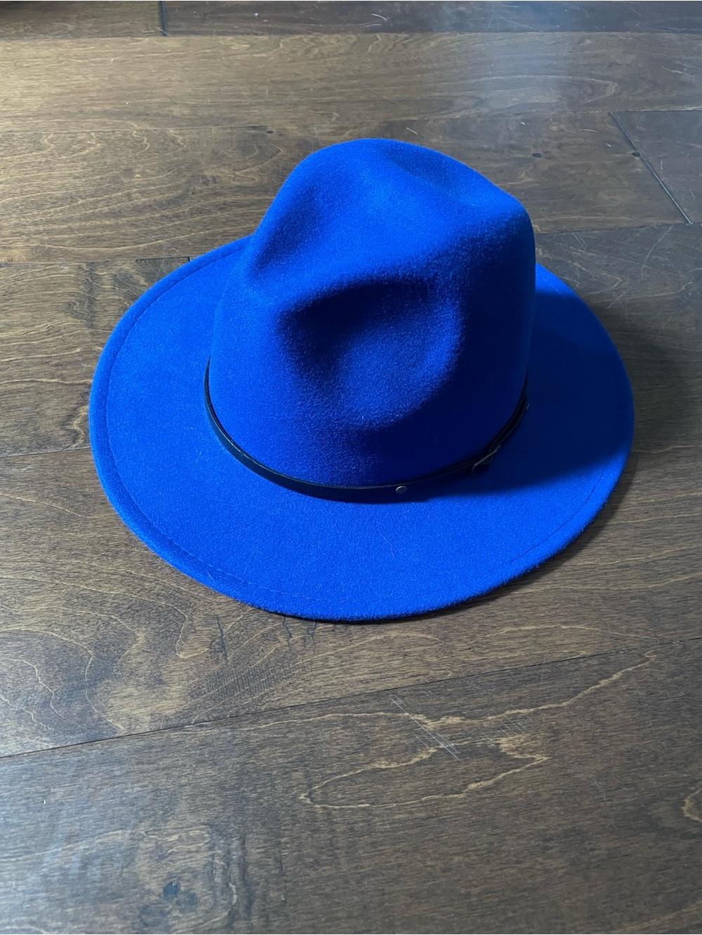 Stylish Royal Blue Wool Fedora Hat with Leather Band